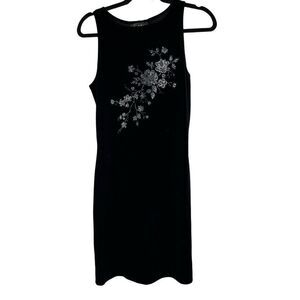 90’s Black Velvet Blue Floral‎ Sleeveless Dress